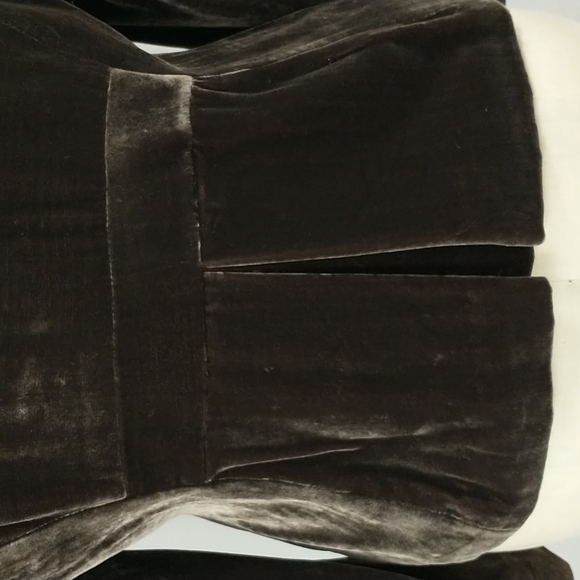 Brown Velvet Blazer Soft Silk Blend Jacket Tailored Feminine Style Gathered - Picture 5 of 13